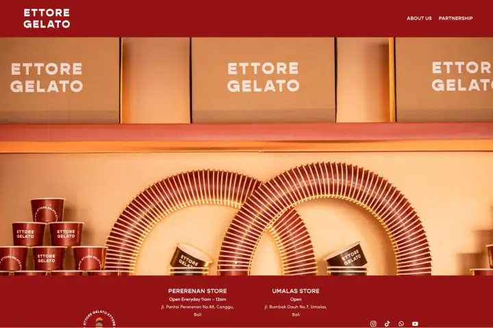 Ettore Gelato homepage — F&B website design Bali by Stefanoes Visual