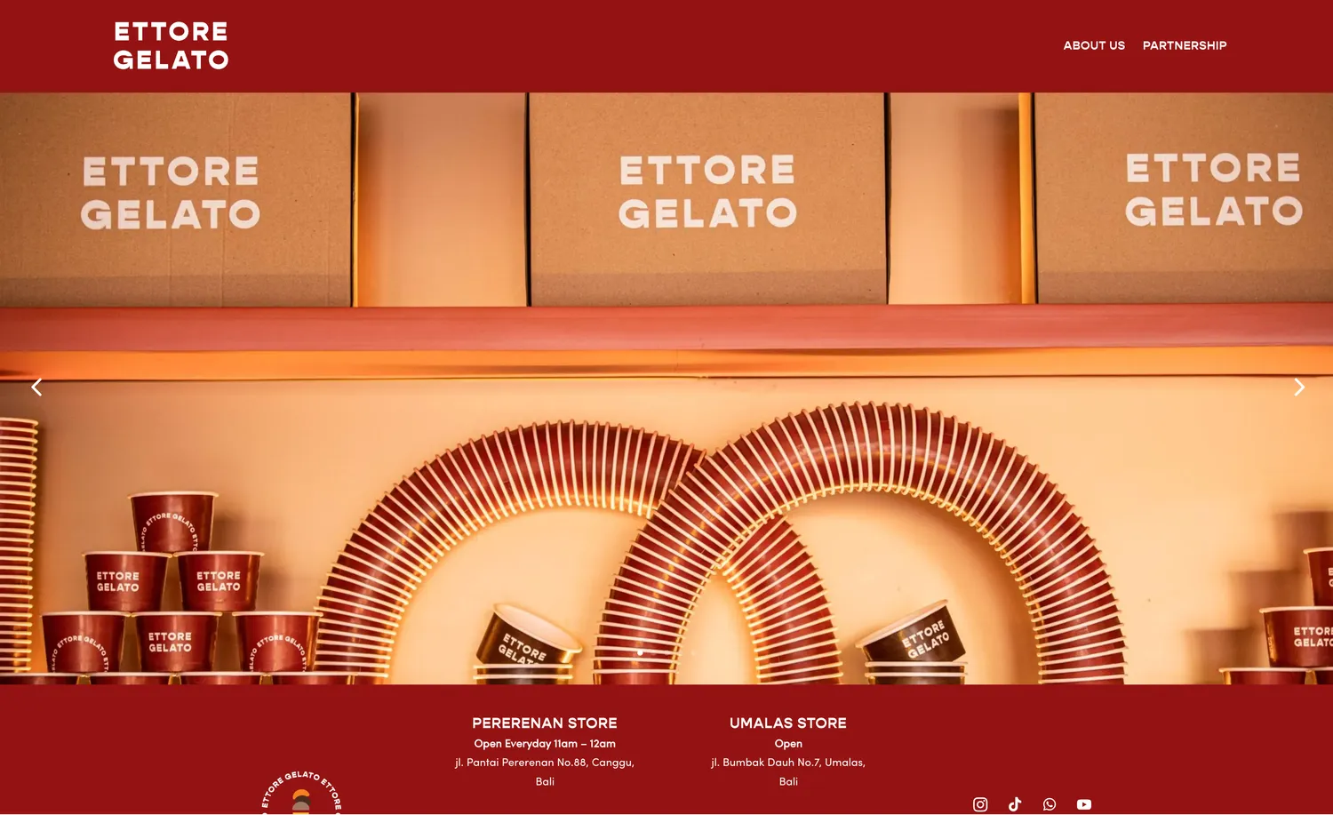 Ettore Gelato homepage — F&B website design Bali by Stefanoes Visual