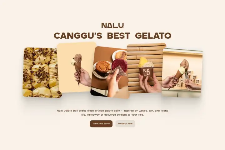 Nalu Gelato homepage — F&B website design Bali by Stefanoes Visual