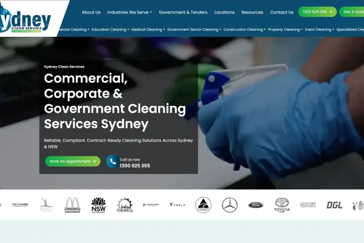 Sydney Clean Service homepage — WordPress website by Stefanoes Visual